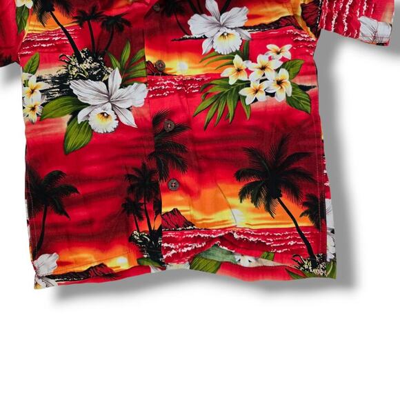 Favant Hawaii Boys Hawaiian Shirt Size 5/6 Red Tropical Button-Down Cotton - Picture 3 of 7